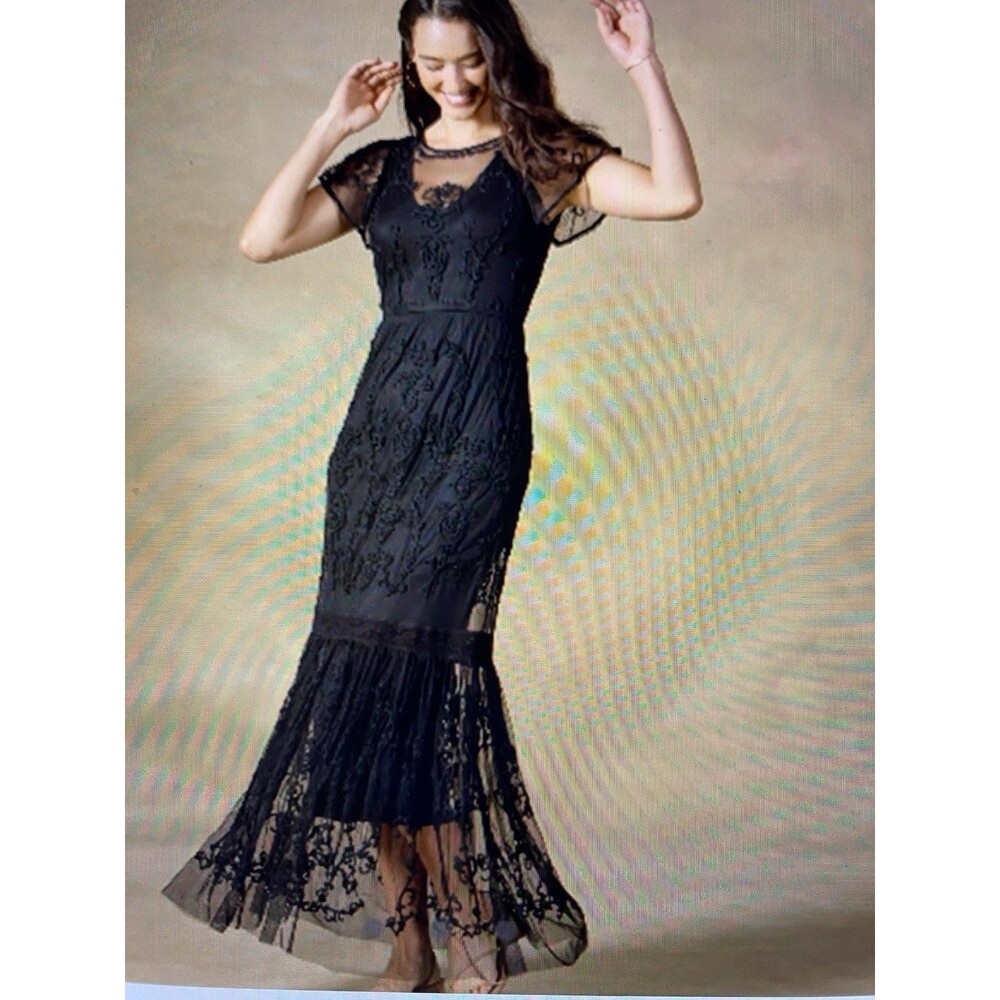 NWT $298 Sundance Mayfield Black Embroidered Tule Sheer Maxi Dress Sz M - Picture 5 of 6